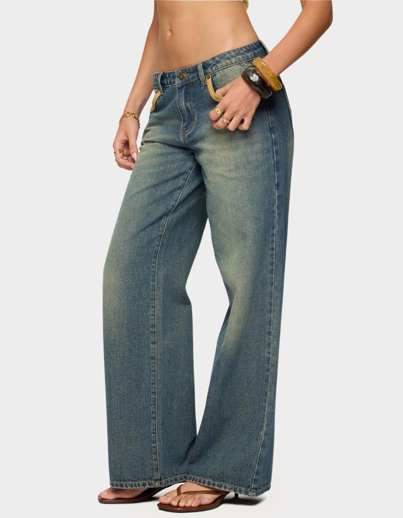 EDIKTED Faux Suede Star Low Rise Jeans image number 1