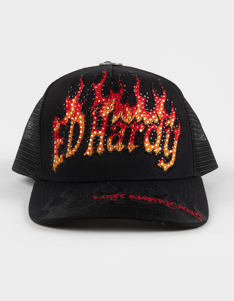 ED HARDY x MGK Flame Logo Rhinestone Trucker Hat image number 1