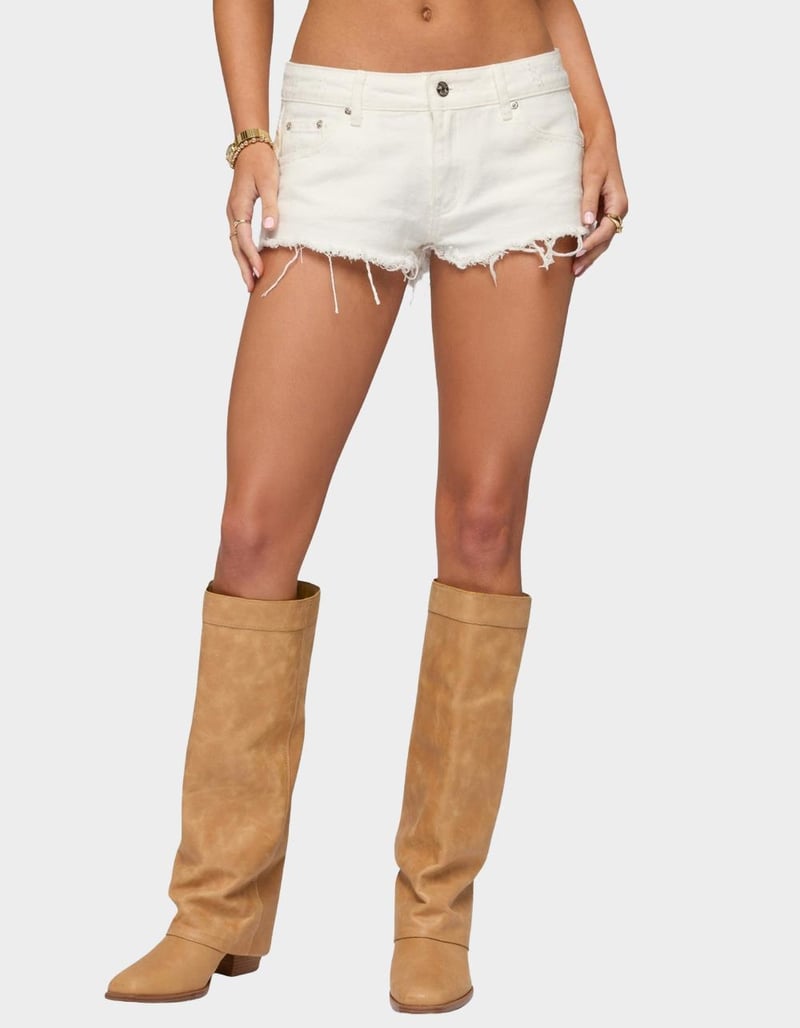 EDIKTED Frayed Vintage Washed Denim Shorts image number 0