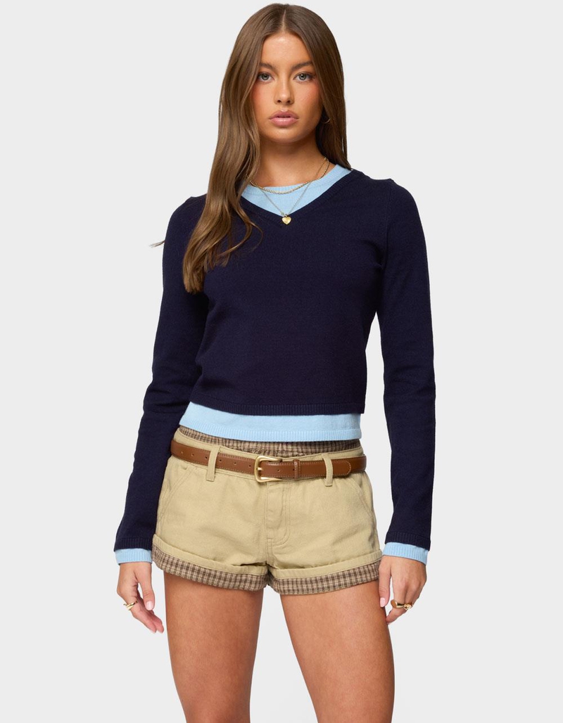 EDIKTED Marthie Layered Knit V-Neck Top image number 0