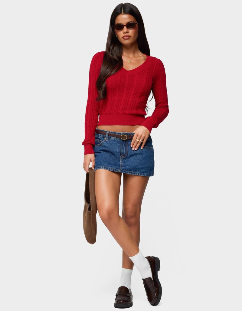 EDIKTED Ashlee V-Neck Cable Knit Top image number 4