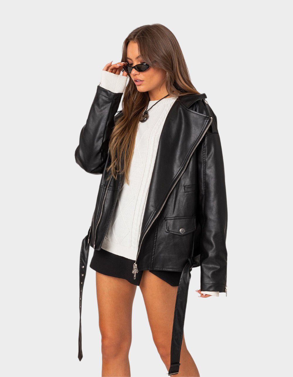 EDIKTED Wrenley Oversized Faux Leather Jacket - BLACK - XS | Tillys