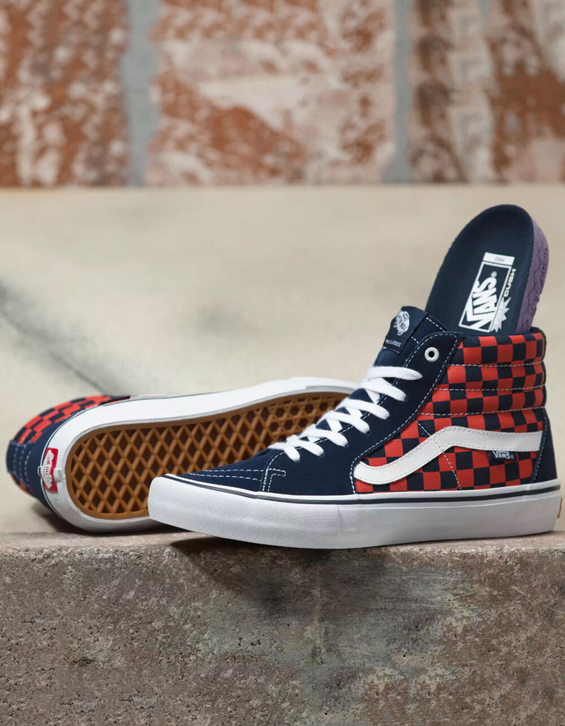 VANS Checkerboard Sk8-Hi Pro Mens Navy & Orange Shoes image number 1