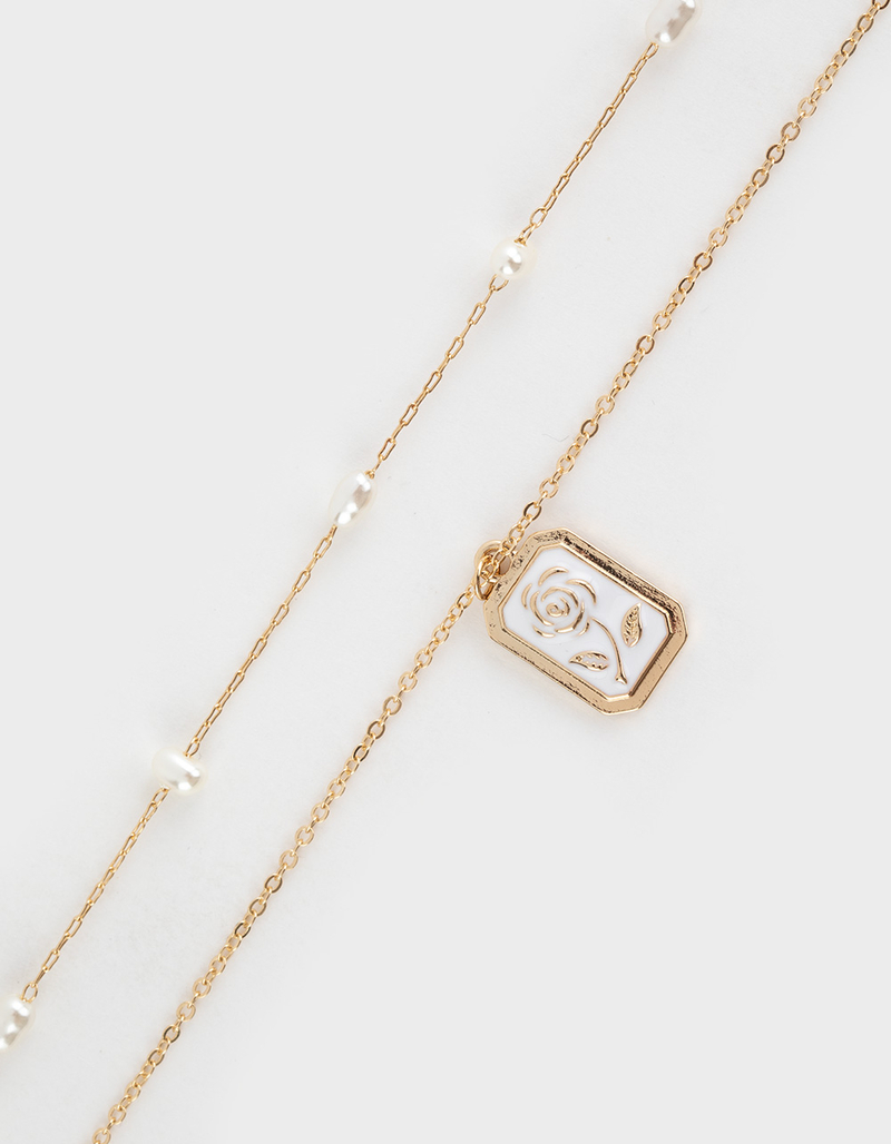FULL TILT Layered Pearl/Rose Necklace image number 1