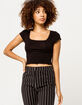 BOZZOLO Square Neck Lettuce Edge Black Womens Tee image number 1