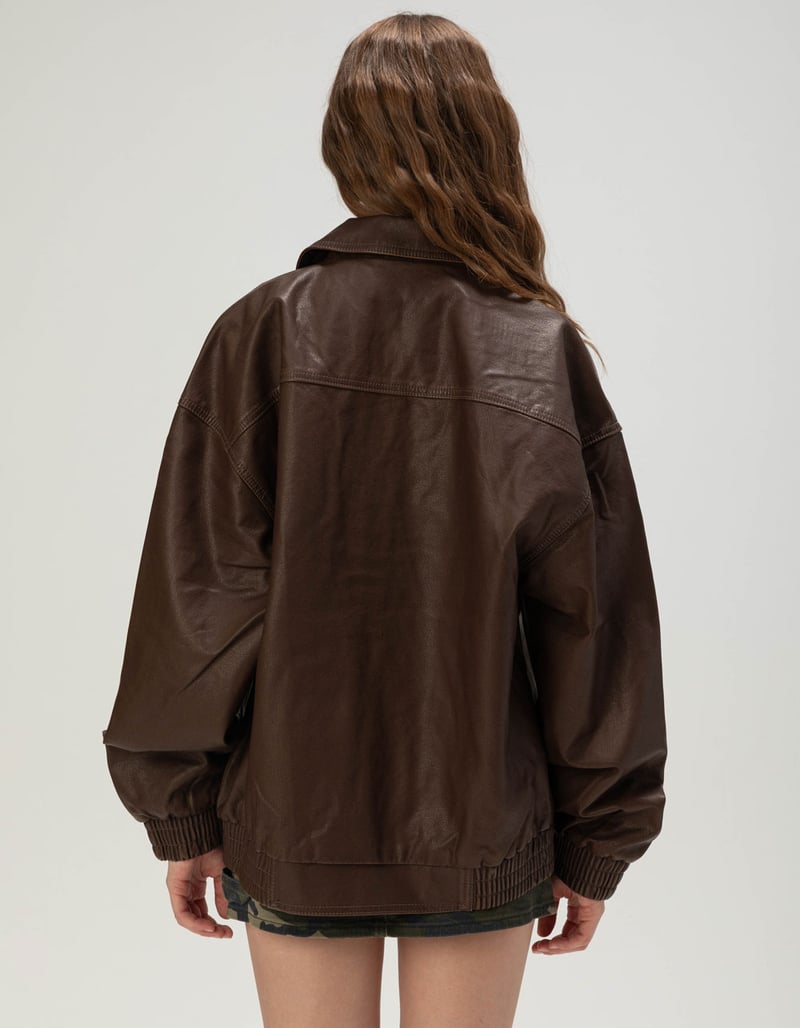 RSQ Womens Oversized Faux Leather Bomber Jacket image number 3