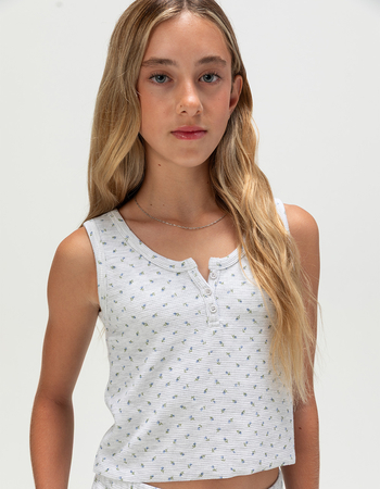 FULL TILT Ditsy Thermal Girls Henley Tank Top Primary Image