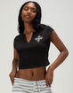 TRUE RELIGION Crystal Logo Crest Womens Notch Crop Baby Tee image number 2