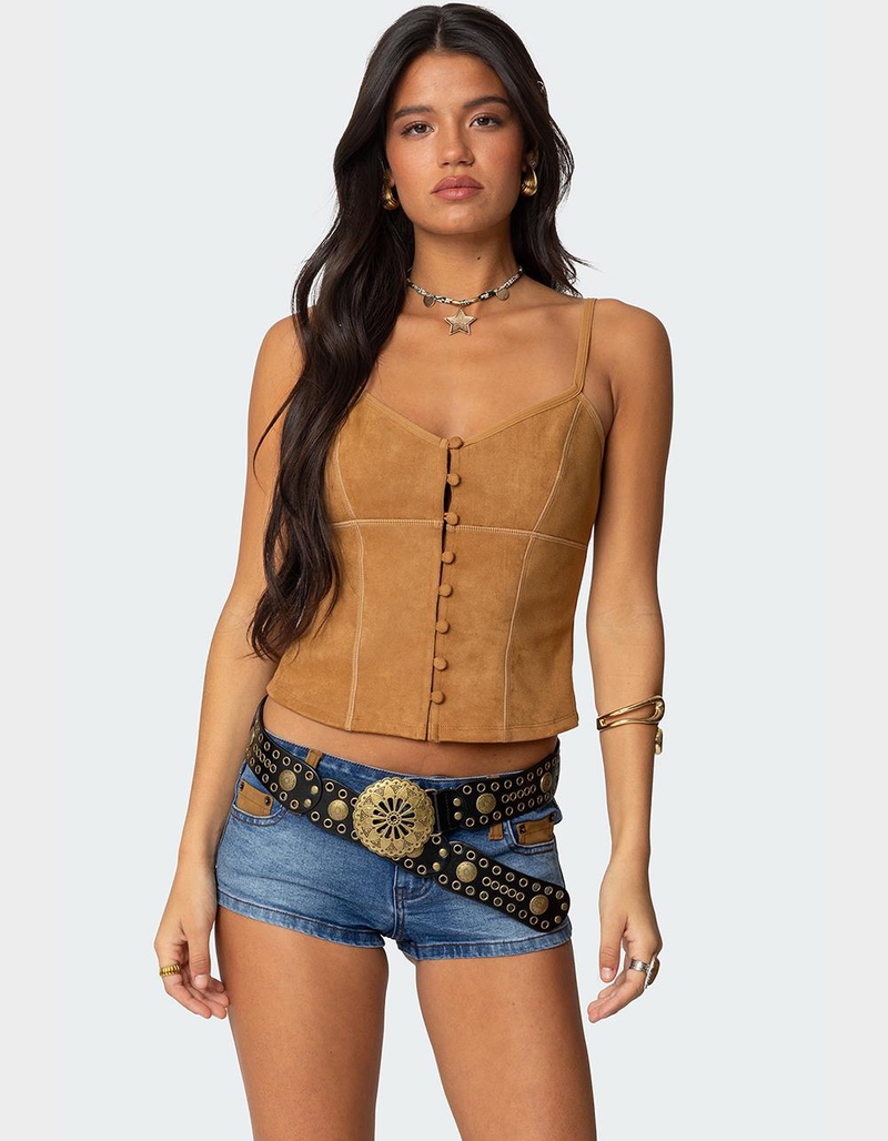 EDIKTED Tori Faux Suede Button Up Top image number 0