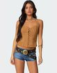 EDIKTED Tori Faux Suede Button Up Top image number 1