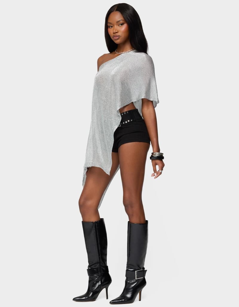 EDIKTED Azalia Asymmetric Knit Poncho image number 3