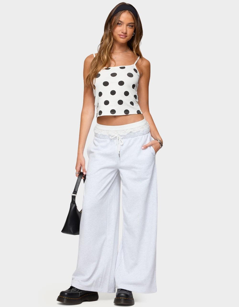 EDIKTED Tamia Peekaboo Ruffle Lace Sweatpants image number 4