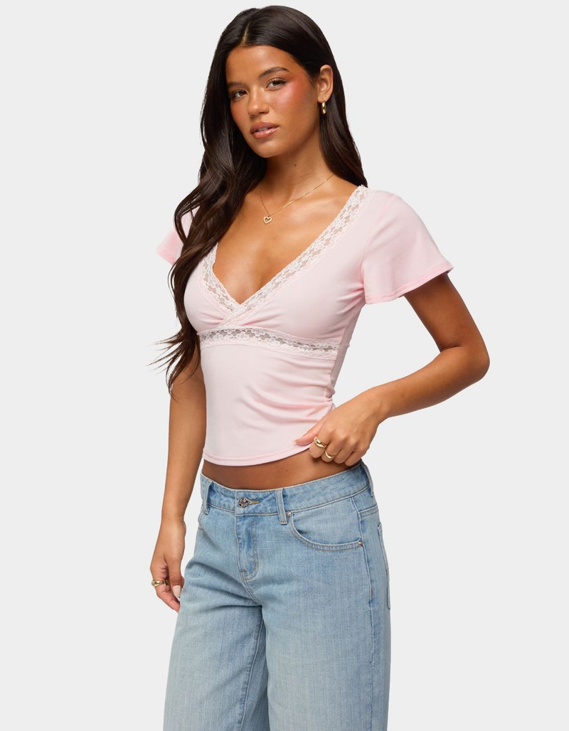 EDIKTED Yvetta Lacey Flutter Sleeve Top image number 1