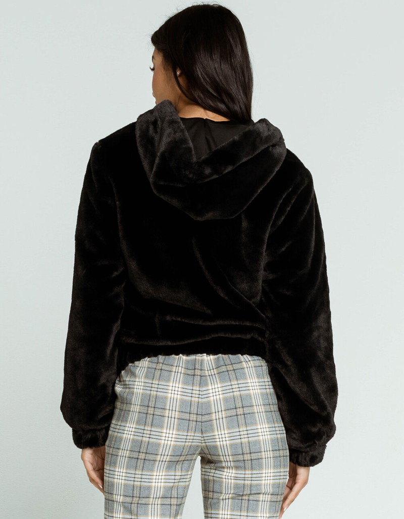 FULL TILT Fur Hooded Womens Black Bomber Jacket image number 2