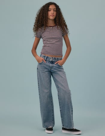 RSQ Girls Mid Rise Double Button Wide Leg Jeans Primary Image
