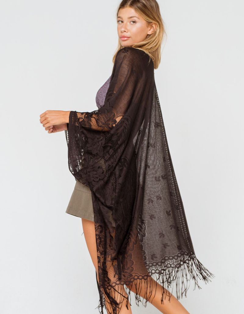 Lacey Fringe Black Kimono image number 2