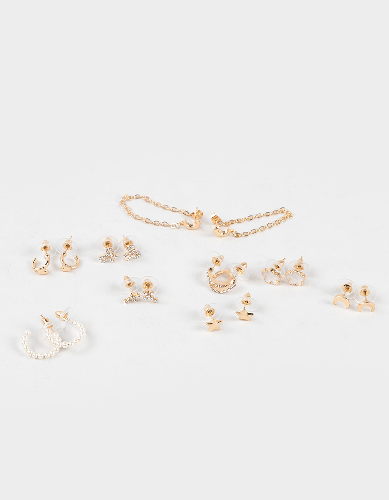 FULL TILT 9 Pack Cross/Bow/Pearl Hoop Earrings image number 0