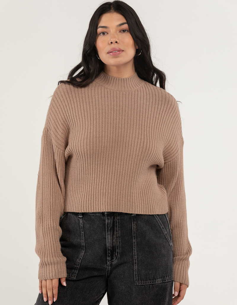 RSQ Womens Mock Neck Ribbed Drop Shoulder Sweater image number 0