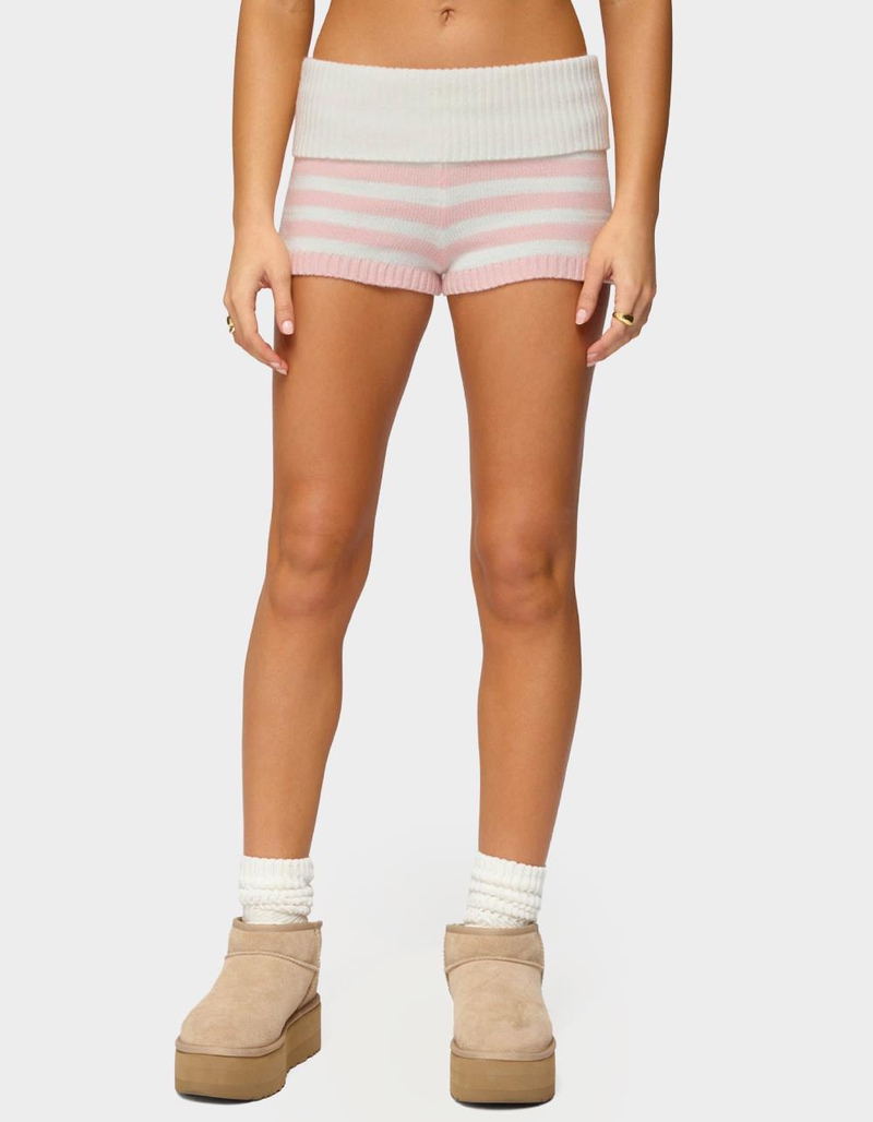 EDIKTED Saphi Striped Foldover Knit Shorts image number 0