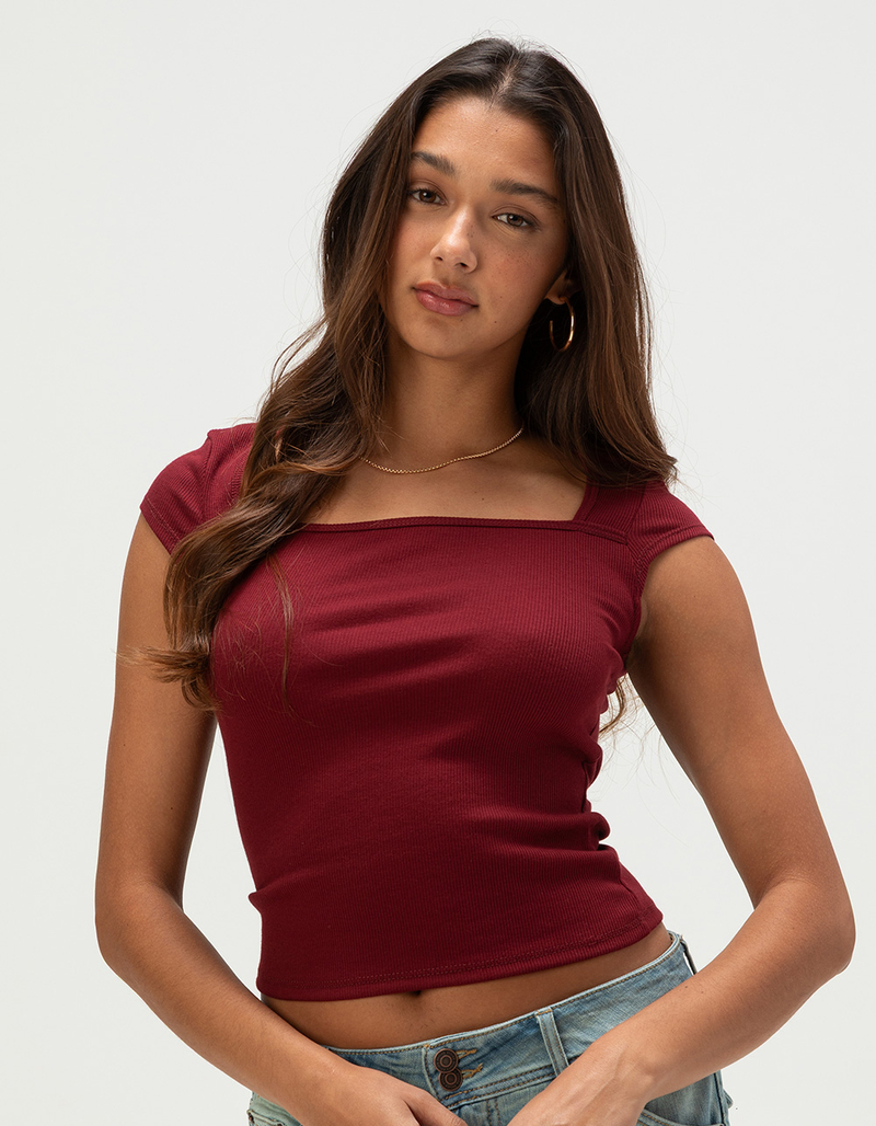 HEART & HIPS Womens Square Neck Cap Sleeve Top image number 0