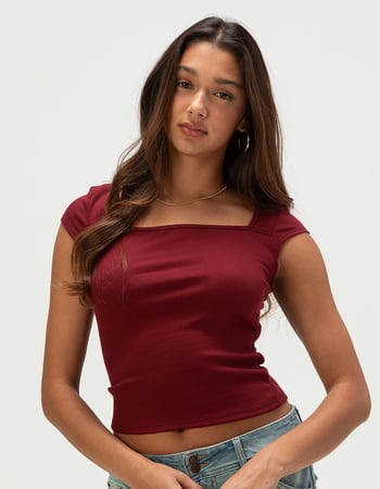 HEART & HIPS Womens Square Neck Cap Sleeve Top Primary Image