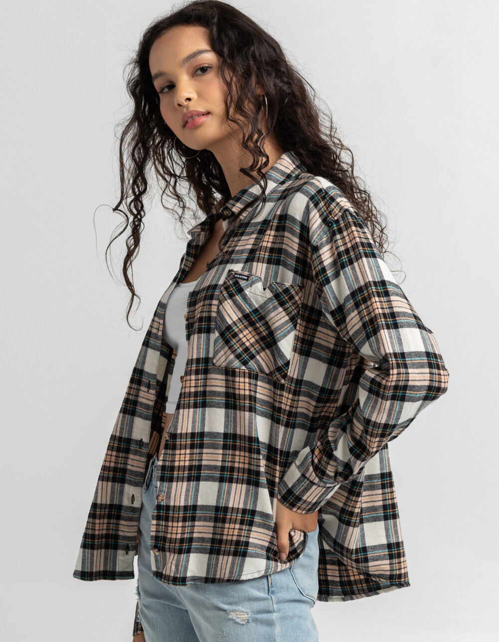 VOLCOM Plaid To Meet U Womens Flannel 