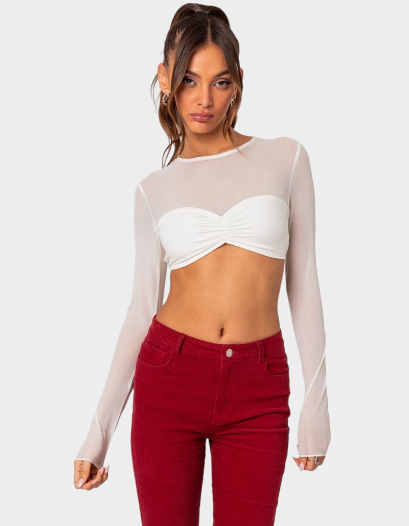 EDIKTED Night Out Sheer Crop Top image number 0