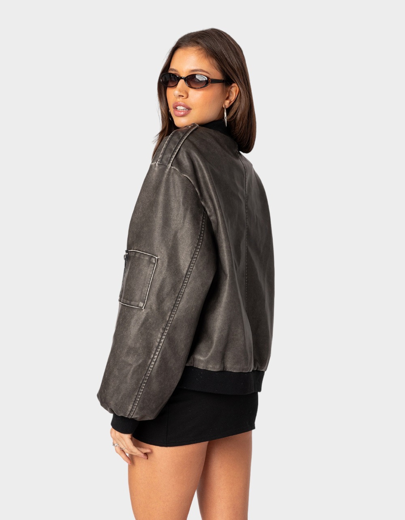 EDIKTED Vava Washed Faux Leather Womens Bomber Jacket image number 3