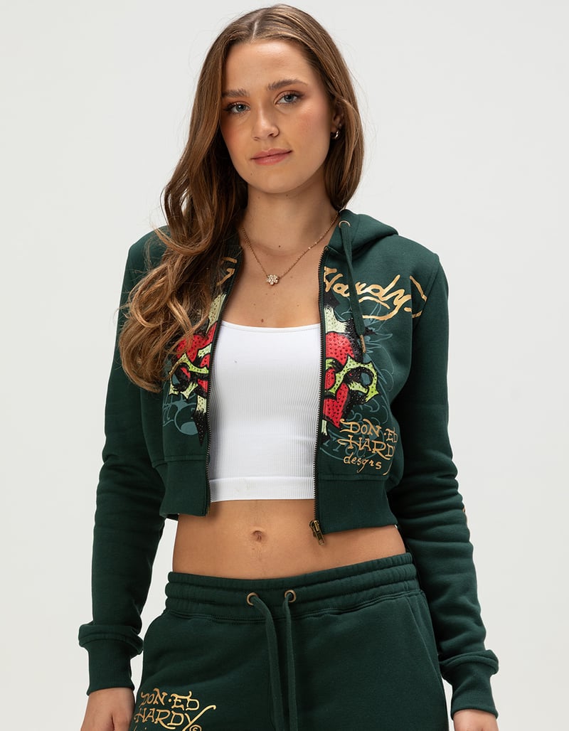 ED HARDY Sacred Heart Womens Zip-Up Rhinestone Hoodie image number 0