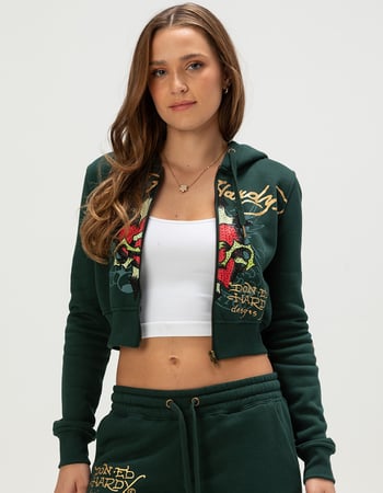 ED HARDY Sacred Heart Womens Zip-Up Rhinestone Hoodie Primary Image