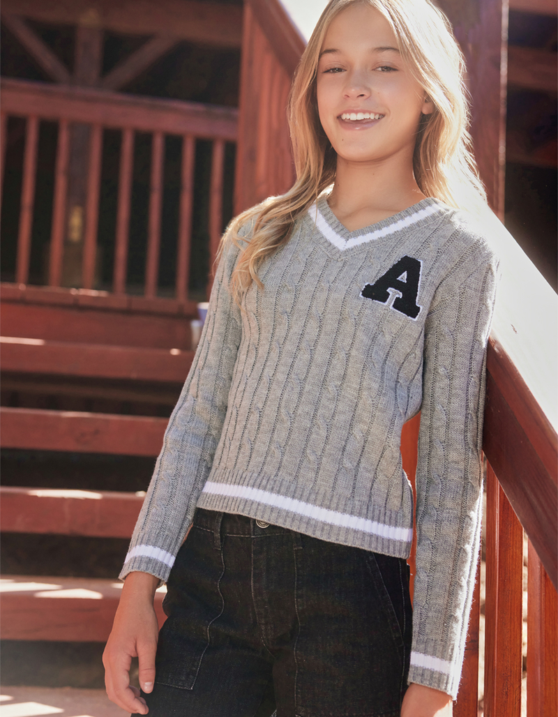 RSQ Girls Cable Varsity Pullover Sweater image number 0