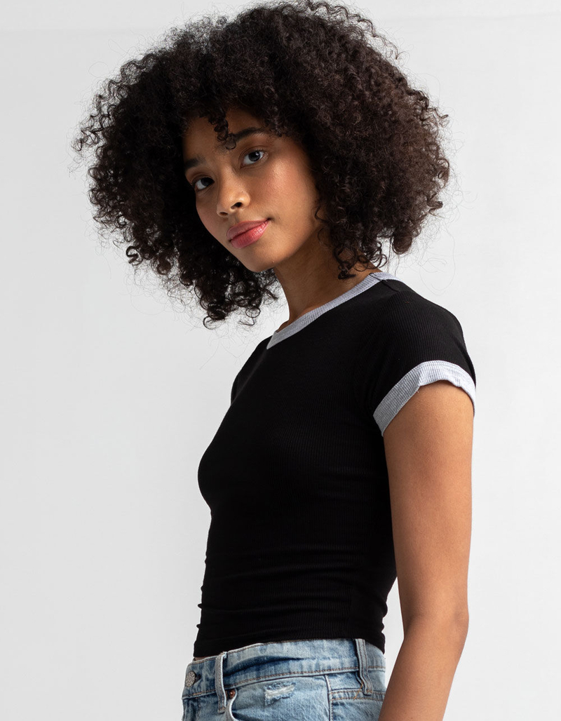 DESTINED Womens White Ringer Tee image number 1