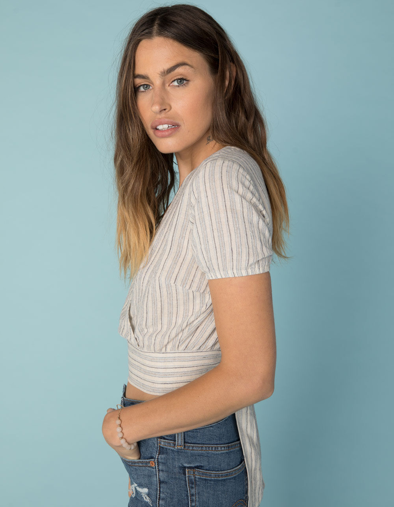 WEST OF MELROSE Just My Stripe Tie Back Wrap Womens Top image number 1