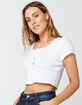 IVY & MAIN Button Pointelle Womens White Tee image number 3