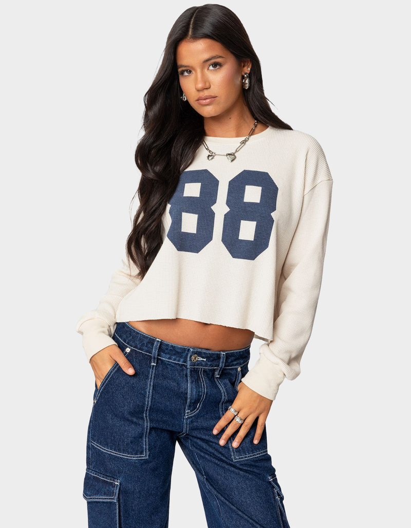 EDIKTED 88 Waffle Long Sleeve Tee image number 0