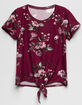 WHITE FAWN Floral Tie Front Burgandy Girls Tee image number 1