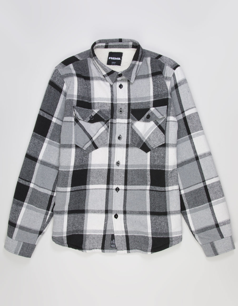 RSQ Mens Plaid Sherpa Jacket BLK/WHT Tillys