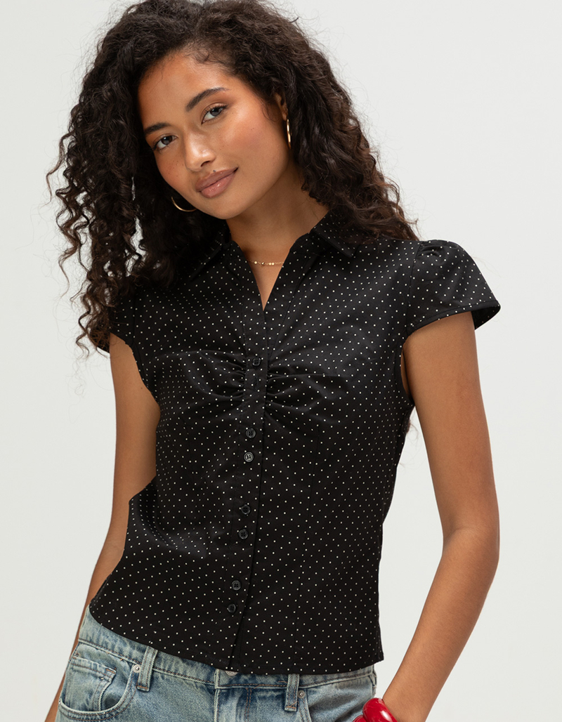 LOVE TREE Womens Polka Dot Button Up Shirt image number 0