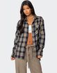 EDIKTED Plaid Flannel Button Up Shirt image number 1
