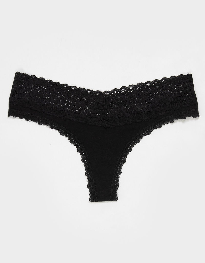 FULL TILT Stretch Cotton Lace Trim Thong image number 0