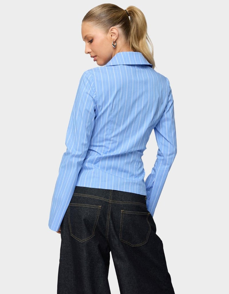 EDIKTED Pinstripe Tailored Button Up Shirt image number 2