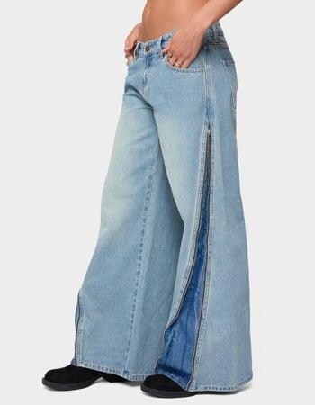 EDIKTED Zippered Washed Wide Leg Jeans Alternative Image