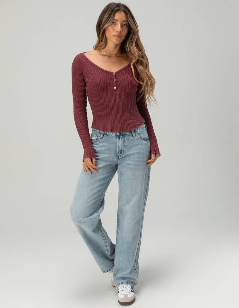FULL TILT Womens Rib Long Sleeve Henley Top image number 1
