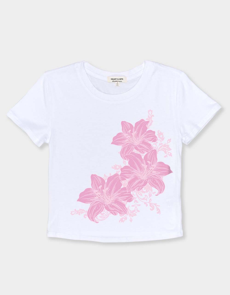 FLOWER Pink Iris Trio Womens Baby Tee image number 1