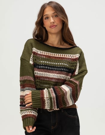 RSQ Womens Stripe Open Knit Sweater Primary Image
