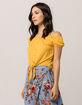 SKY AND SPARROW Tie Front Mustard Womens Off The Shoulder Top image number 1