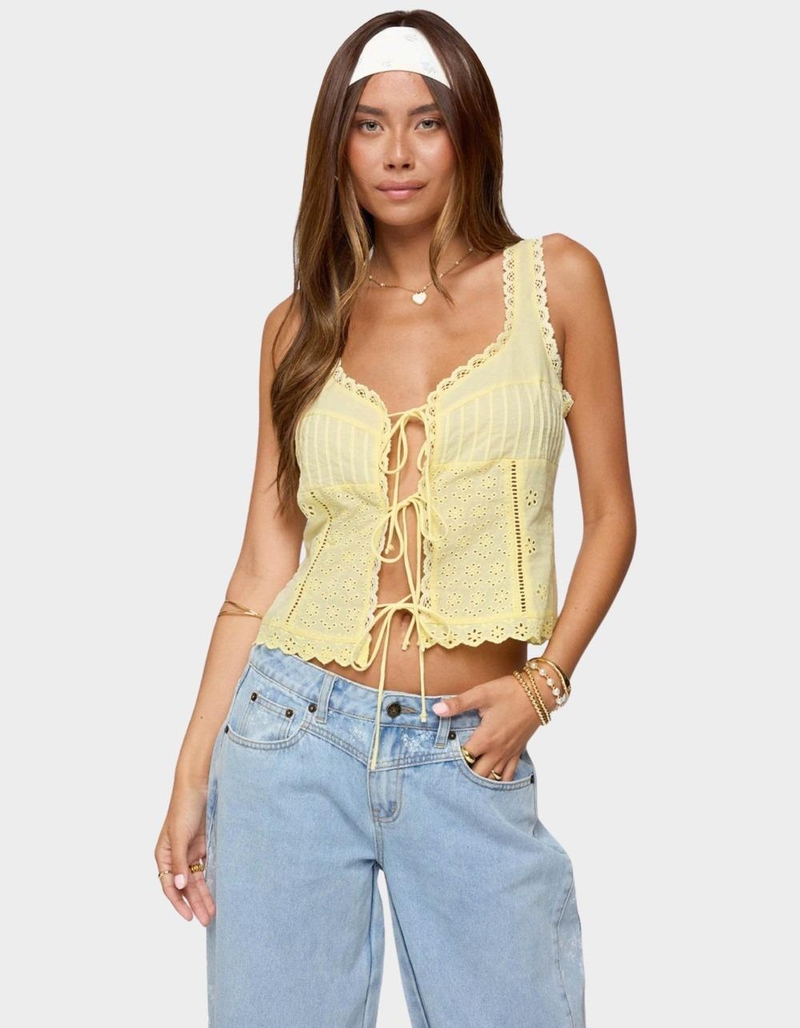EDIKTED Fiore Eyelet Tie Front Top image number 0