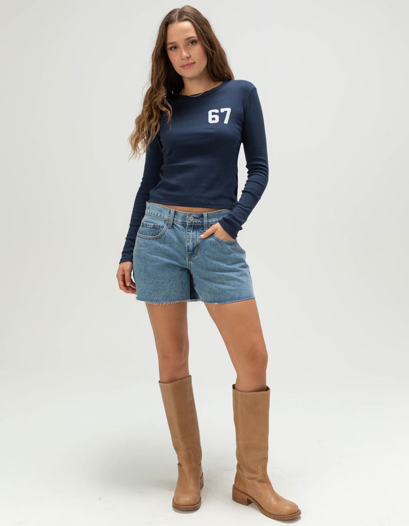 RSQ Womens 67 Dot Long Sleeve Baby Tee image number 5