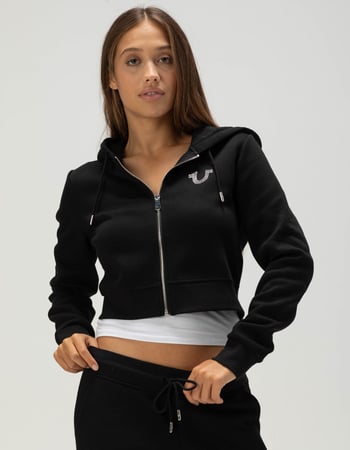 TRUE RELIGION Crystal Horseshoe Womens Crop Zip-Up Hoodie Alternative Image