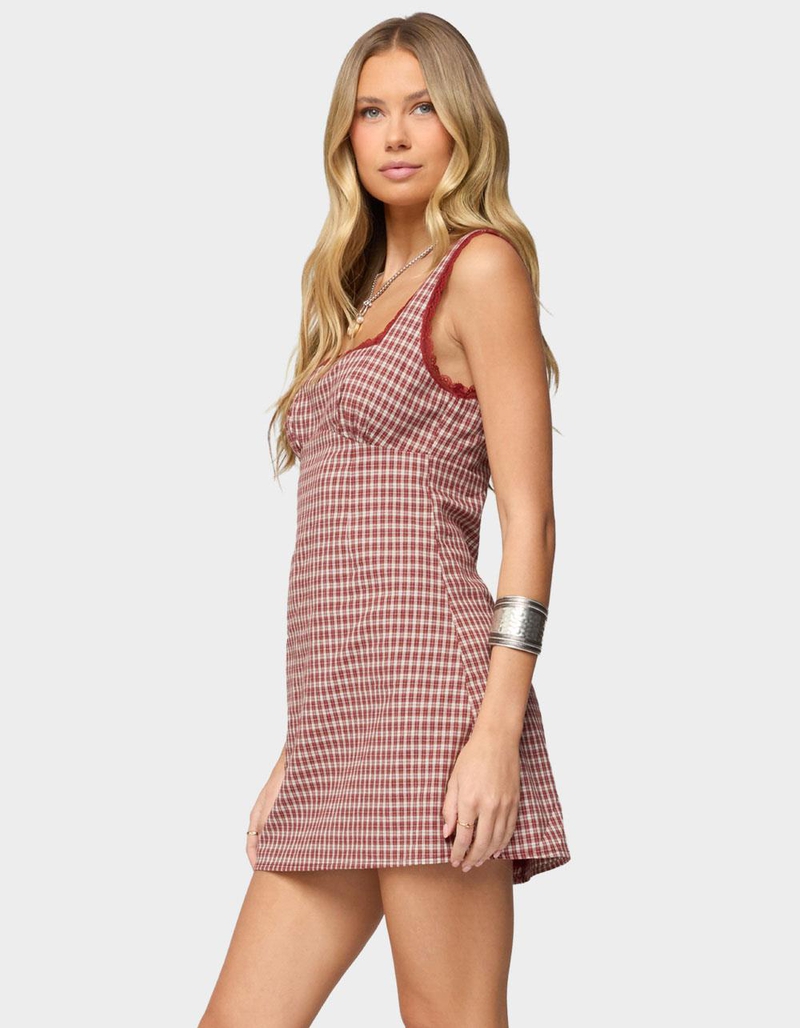 EDIKTED Clarren Lacey Gingham Mini Dress image number 1